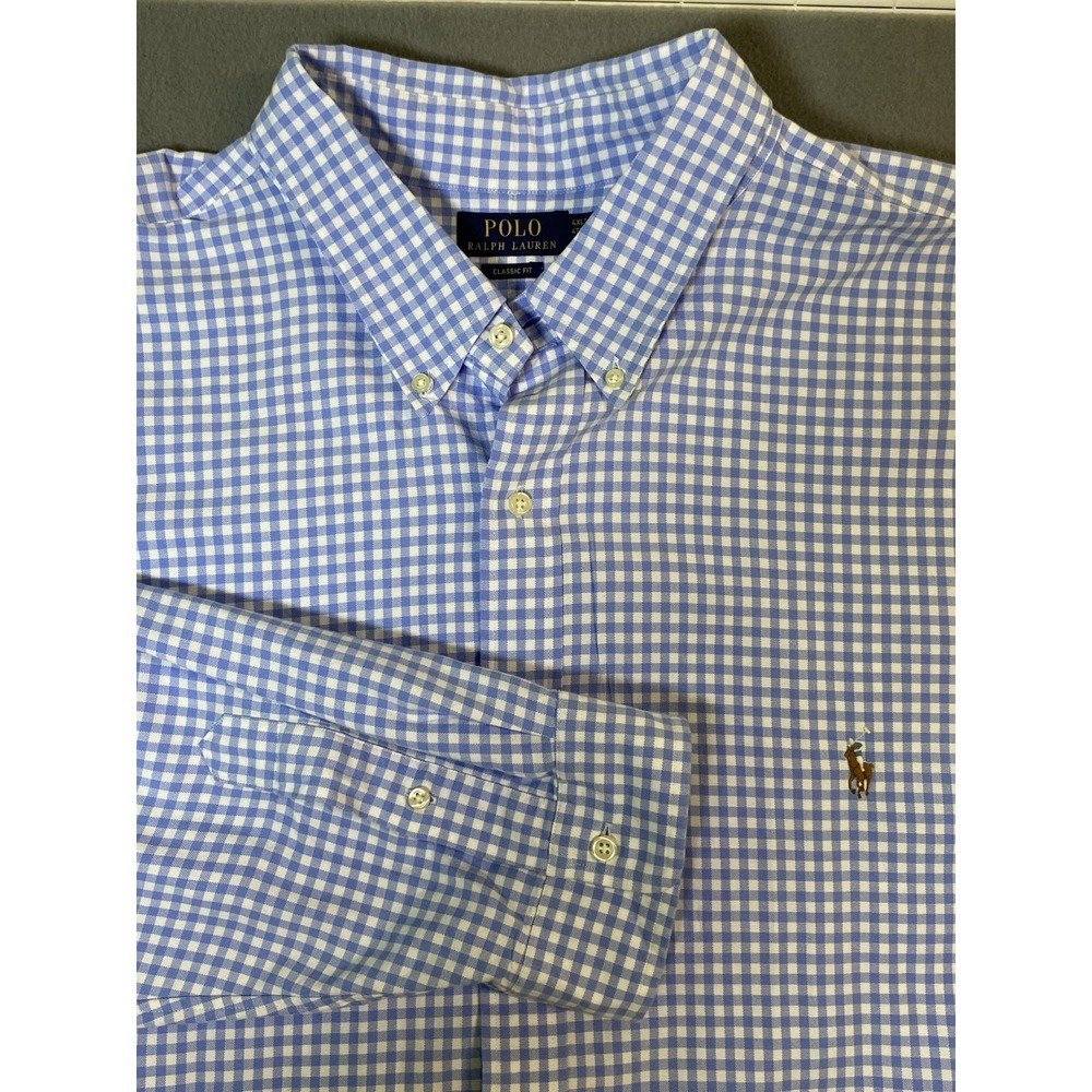 Polo Ralph Lauren Men's 4XLT Gingham Oxford Shirt Thick Long Sleeve Flesh Pony